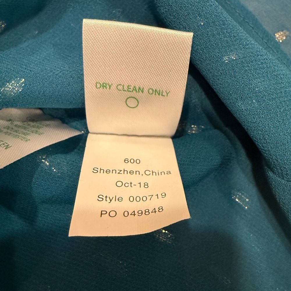 Lilly Pulitzer Matilda Silk Chiffon Blouse Teal Blue Top w/Silver Accents Sz: XS - Picture 13 of 16